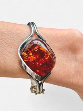 Modernist Baltic Amber Statement Bracelet (Vtg)